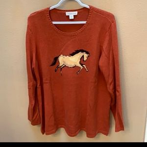 ISO IN SEARCH OF THIS COLDWATER CREEK HORSE SWEATER SZ XL